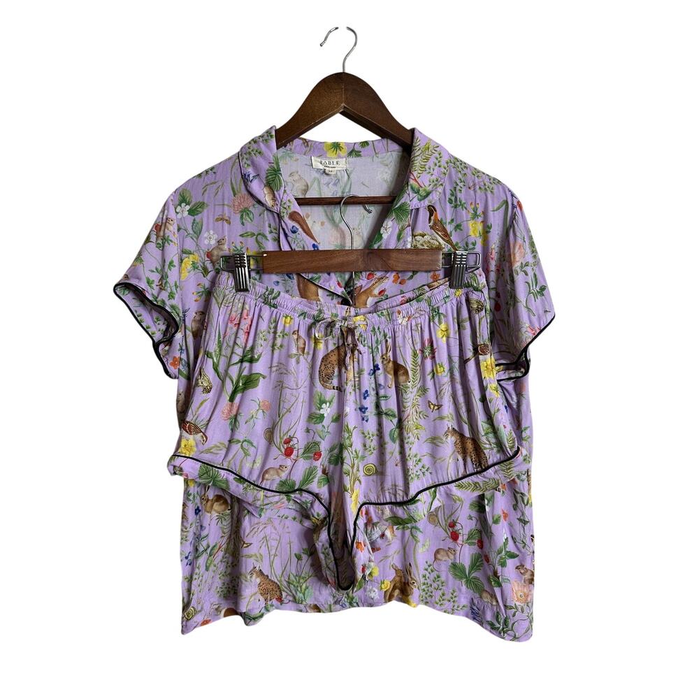 Fable England Meadow Creature Lilac Short Pajama Set Womans M